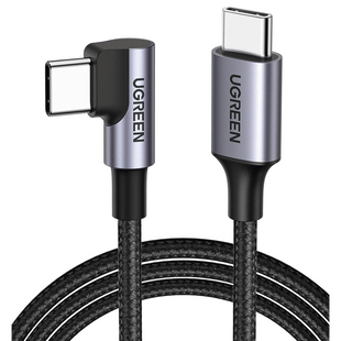 Cable USB-C a USB-C | 1 Metro | Conector con Ángulo Recto de 90° | Carga Rápida de hasta 60W | 480 Mbps | PD3.0 | QC4.0/3.0/2.0 | FPC | AFC | Protección Integrada| Caja de Aluminio | Nylon Trenzado | Color Negro.