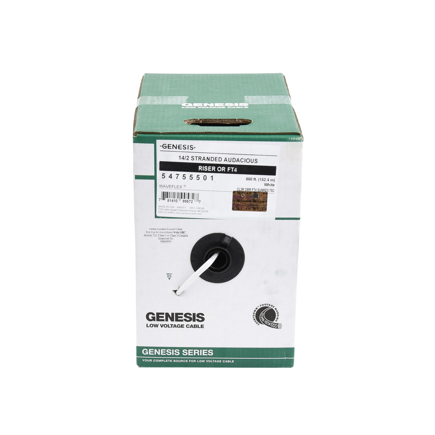 Bobina de 152 Metros (500 Pies) / Cable Audacious / Premium 2 x 14 AWG / Riser / Libre de Oxigeno / Aplicaciones de Audio Profesional