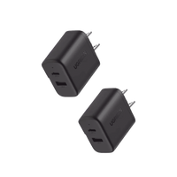 Cargador rápido de 20 W y 2 puertos, paquete de 2, negro, EE. UU.