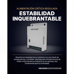 Fuente de Poder Regulada 12 Vcc / 13.5 Vcc / 15 Vcc para 8 Cámaras / 8 Amperes (1 Amp por Salida) / Voltaje de Entrada 90 - 130 VCA / Filtro de Ruido para Cámaras 4K / Modo para Largas Distancias