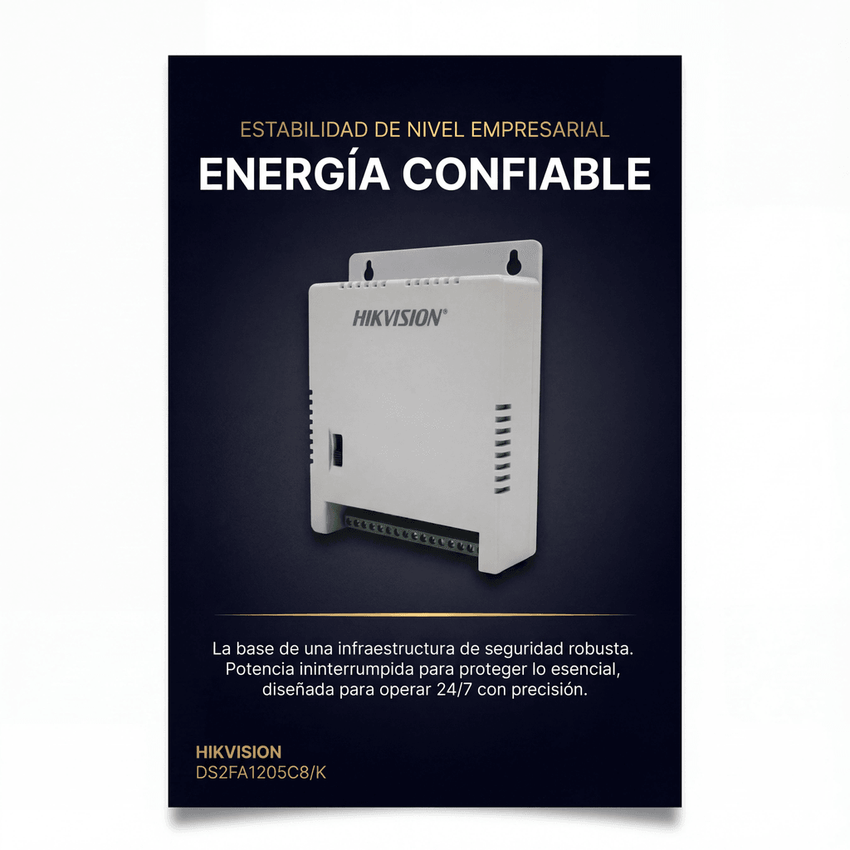 Fuente de Poder Regulada 12 Vcc / 13.5 Vcc / 15 Vcc para 8 Cámaras / 8 Amperes (1 Amp por Salida) / Voltaje de Entrada 90 - 130 VCA / Filtro de Ruido para Cámaras 4K / Modo para Largas Distancias