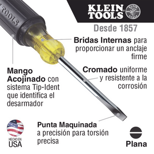 Desarmador de Punta Plana de 10 mm con Mango Acojinado de 203 mm.