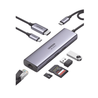 HUB USB-C (Docking Station) 7 en 1 | 2 USB-A 3.0 (5Gbps) | 1 USB-C PD Carga 100W | HDMI 4K@60Hz | RJ45 (Gigabit Ethernet) | Lector Tarjetas SD + Micro SD (TF) Uso Simultáneo | Cable de Nylon Trenzado | Caja de Aluminio.