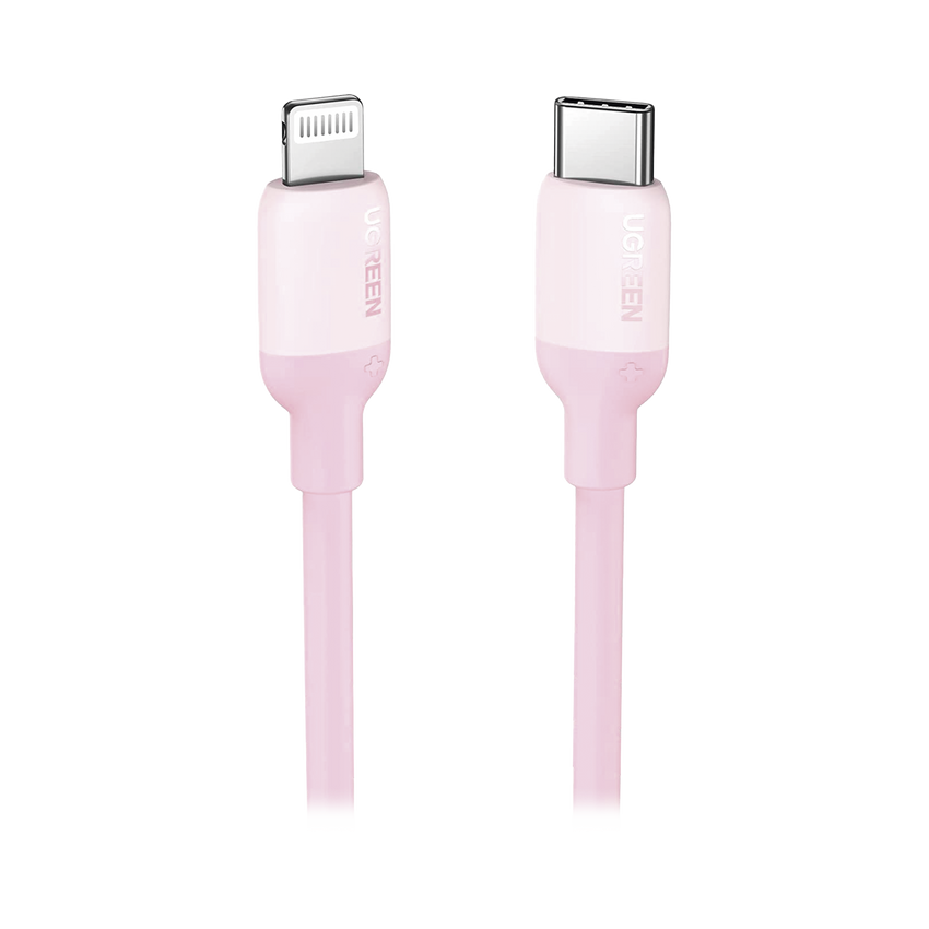 Cable USB-C a Lightning / Certificado MFi / 1 Metro / Adecuado para iPhone, iPad, iPod / Carga Rápida PD 20W /  Sincronización de Datos de hasta 480 Mbps / Goma de Silicona y  TPE. / Suave al Tacto / Color Pink