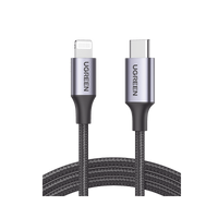 Cable USB-C a Lightning | 1 Metro | Certificado MFi | Carga Rápida 60W | 480 Mbps | Conector C94 | Adecuado para iPhone, iPad y iPod | Protección Integrada | Caja de Aluminio | Nylon Trenzado | Color Negro.