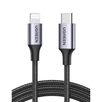 Cable USB-C a Lightning | 2 Metros | Certificado MFi | Carga Rápida 60W | 480 Mbps | Conector C94 | Adecuado para iPhone, iPad y iPod | Protección Integrada | Caja de Aluminio | Nylon Trenzado | Color Negro.