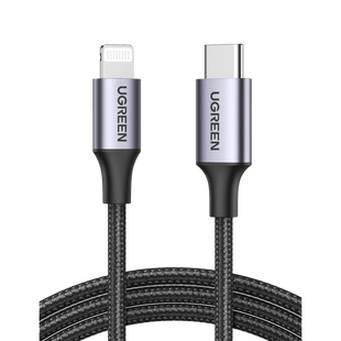 Cable USB-C a Lightning | 2 Metros | Certificado MFi | Carga Rápida 60W | 480 Mbps | Conector C94 | Adecuado para iPhone, iPad y iPod | Protección Integrada | Caja de Aluminio | Nylon Trenzado | Color Negro.