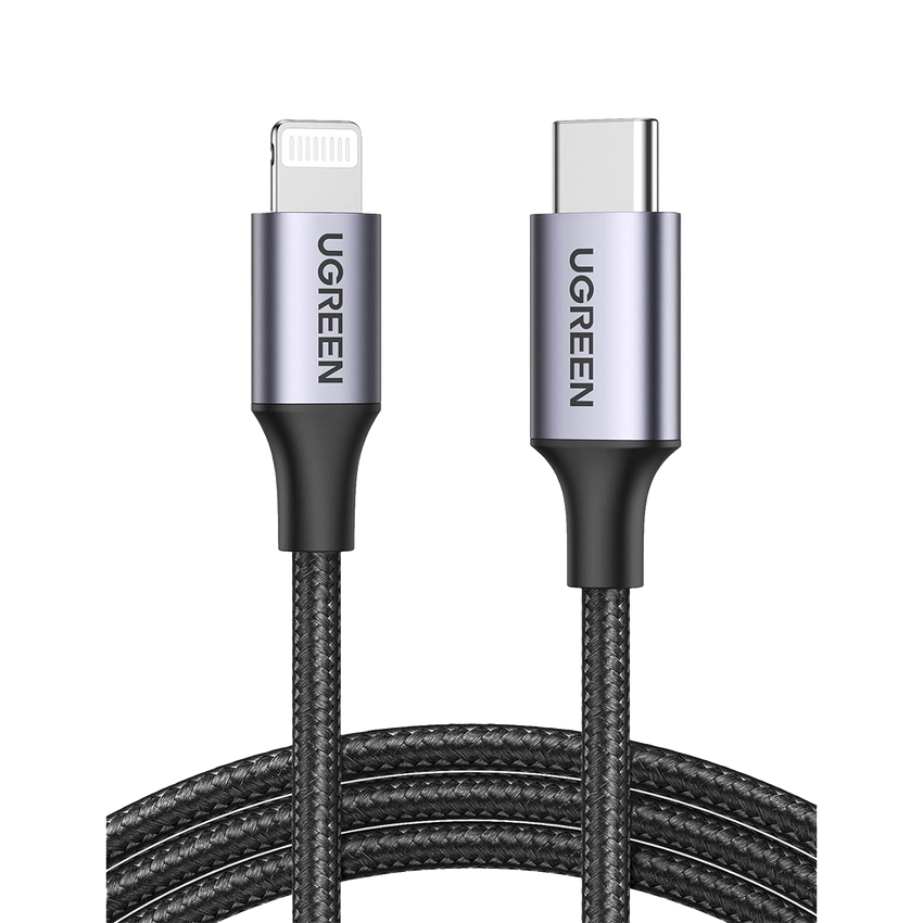 Cable USB-C a Lightning | 2 Metros | Certificado MFi | Carga Rápida 60W | 480 Mbps | Conector C94 | Adecuado para iPhone, iPad y iPod | Protección Integrada | Caja de Aluminio | Nylon Trenzado | Color Negro.