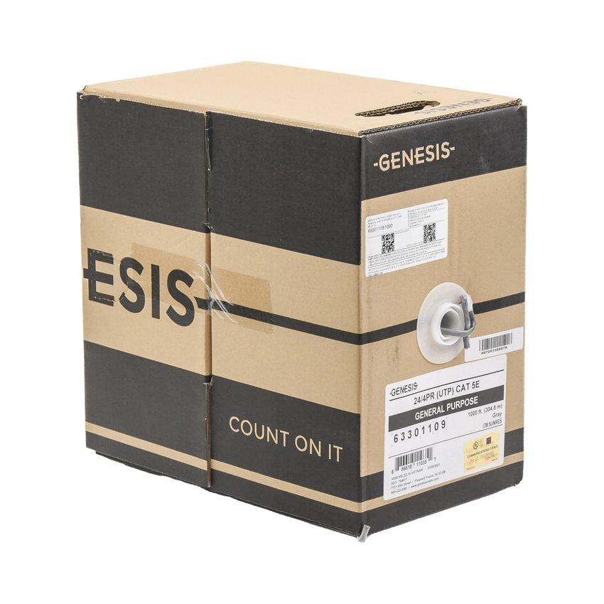 Bobina de Cable de 305 Metros (1000 Pies) UTP Cat5e / Color Gris / UL, CM, Probado a 350 Mhz / Para Aplicaciones de CCTV, Redes de Datos, IP Megapixel, Control RS485