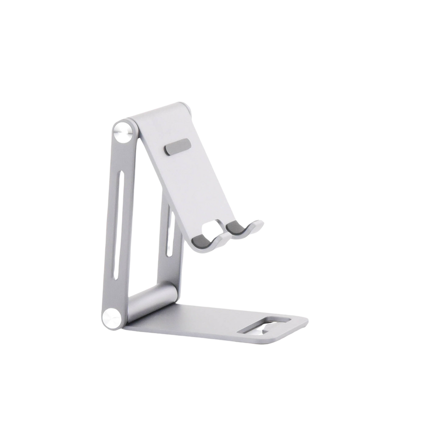 Soporte para Teléfono Celular de Aluminio | Angulo Ajustable | Amplia Compatibilidad con dispositivos de 4.7'' a 7.9'' | Antideslizante | Antiarañazos | Plegable | Color Gris.