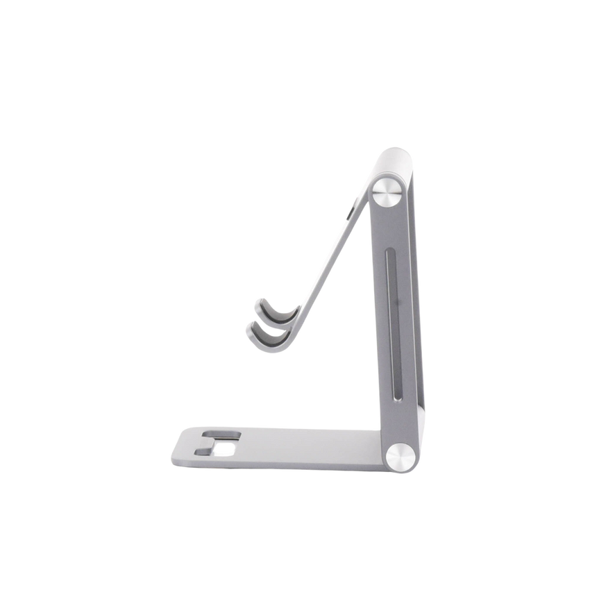 Soporte para Teléfono Celular de Aluminio | Angulo Ajustable | Amplia Compatibilidad con dispositivos de 4.7'' a 7.9'' | Antideslizante | Antiarañazos | Plegable | Color Gris.