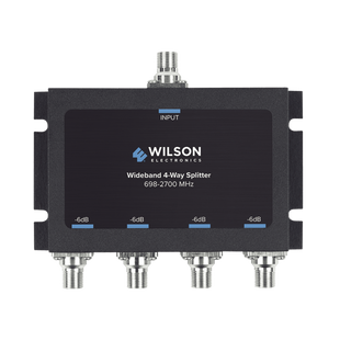 Divisor de potencia de 4 vías para la distribución de señal a dos antenas de servicio | 6 dB de pérdida por puerto | Conectores F hembra
