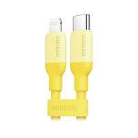 Cable USB-C a Lightning / Certificado MFi / 1 Metro / Adecuado para iPhone, iPad, iPod / Carga Rápida PD 20W /  Sincronización de Datos de hasta 480 Mbps / Goma de Silicona y  TPE. / Suave al Tacto / Color Yellow