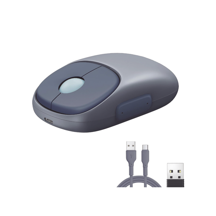 Mouse Inalámbrico FUN | Recargable| 2.4G & Bluetooth | 4 Niveles de DPI | Silencioso | Ergonómico | 5 Botones | Compatible con Windows, macOS 10.5, Android iOS Linux y Chrome OS | Color Azul.