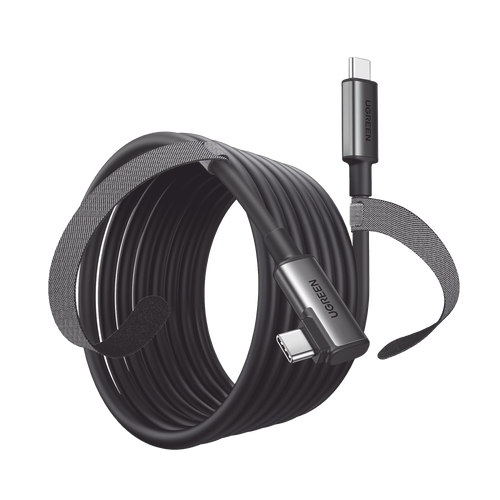 Cable USB-C a USB-C (Cable Link) | 5 metros (16 pies) |  Transferencia de Alta Velocidad | Carga Rápida | Un Extremo Angulado | Caja de Aluminio | Nylon Trenzado.