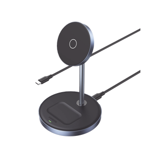 Soporte de Carga Inalámbrica | 3 en 1 | Compatible con MagSafe | Perfecto para iPhone y  AirPods | Carga Rápida Adaptativa /Simultanea | Múltiples Protecciones | Luz Indicadora LED | Aleación de Aluminio | Incluye Cable