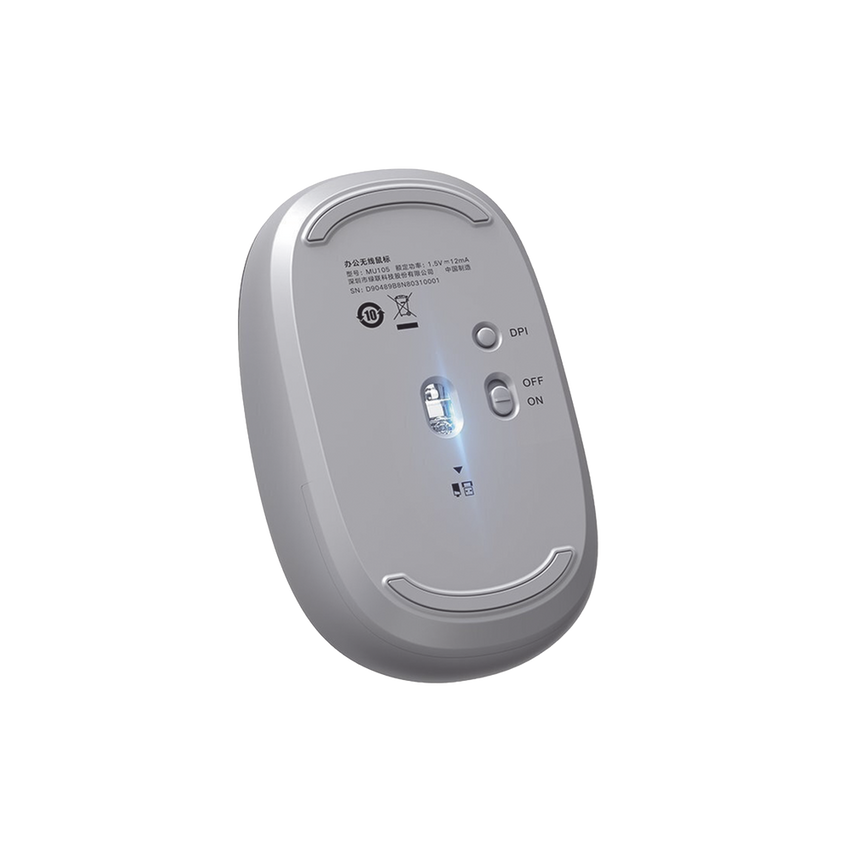 Mouse Inalámbrico 2.4G 800/1200/1600/2400 DPI | Función de 3 botones | Alcance 10m | Silencioso |  Ergonómico | Anti-caída y Anti-interferencias | Batería Alcalina AA incluida  | Color Grey.