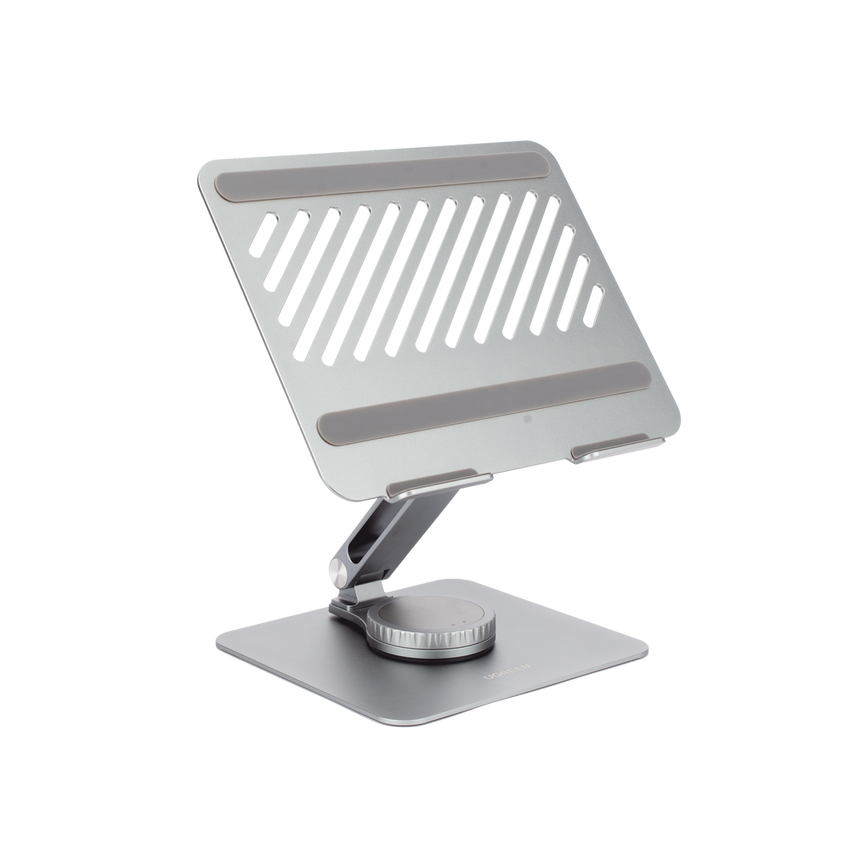 Soporte Giratorio de Aluminio para Laptop | Giratorio 360° | Función de Bloqueo | Soporta Laptops de 10 a 17.3''| Capacidad de Carga 5Kg | Excelente Estabilidad | Diseño Ergonómico | Altura y Angulo Ajustable | Plegable y Port&amp