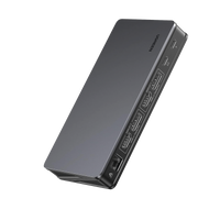 HUB USB-C (Docking Revodok Pro 209) 9 en 1 | 2 HDMI 4K@60Hz | 2 DP 4K@60Hz | 1 USB-A 3.2 (10 Gbps) | 2 USB-A 3.2 (10 Gbps) | 1 USB-C PD Carga 100W | 1 USB-C para conexión de PC | RJ45 (Gigabit) | Botón de encendido | Caja de Aluminio.