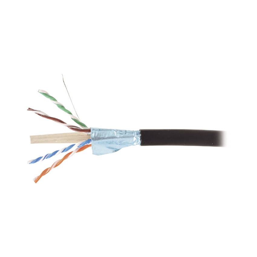 Bobina de Cable Blindado F/UTP de 4 Pares, Para Exterior con Gel, Cat6A (23 AWG), Industrial para Climas Extremos, Enterrado Directo, Color Negro, 305 m