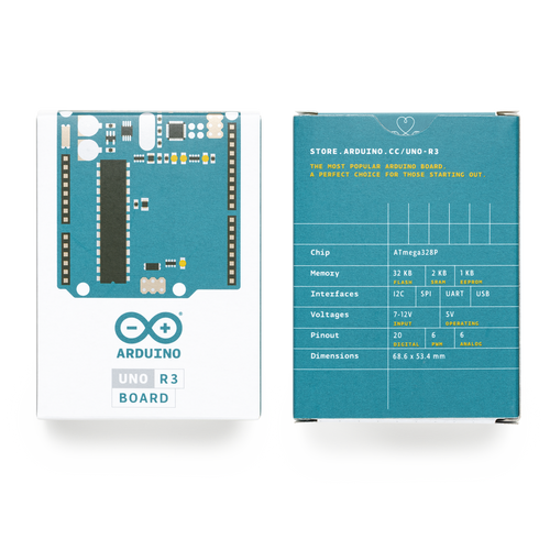Placa de Desarrollo Arduino UNO R3 / Microcontrolador ATmega328P / 14 Pines Digitales / 6 Entradas Analógicas / USB-B / Compatibilidad Shields / Educación e Industria