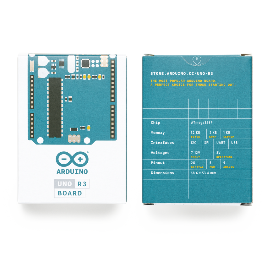Placa de Desarrollo Arduino UNO R3 / Microcontrolador ATmega328P / 14 Pines Digitales / 6 Entradas Analógicas / USB-B / Compatibilidad Shields / Educación e Industria
