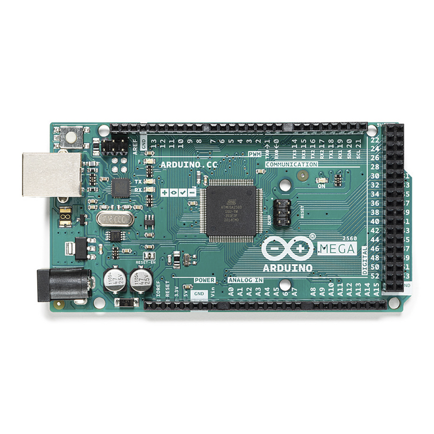 Placa de Desarrollo Arduino Mega 2560 Rev3 / Microcontrolador ATmega2560 16 MHz / 54 Pines Digitales / 16 Entradas Analógicas / 4 UART Hardware / 256KB Flash / USB Programación / Compatibilidad Shields