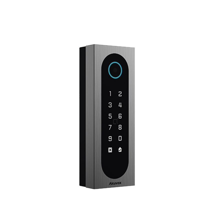 Control de Acceso Slim Akuvox A08S / Aluminio y Vidrio Templado / IP65 & IK09 / Capacidad para 20,000 Tarjetas / Métodos de Acceso Multi (QR, Bluetooth, PIN, RFID) / Soporta Wiegand / 1 Salida de Relay