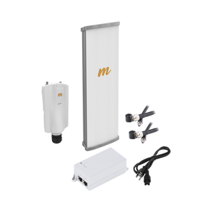 Kit de radio A5x con antena N545X4, 4.9 a 6.4 GHz, 700 Mbps, hasta 64 usuarios concurrentes,  Monitoreo a travez de la nube, incluye jumper, PoE24V, cable de alimentación y montaje