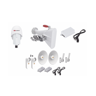 Kit completo para WISP, Kit de A5x y Adaptador TPA-A5X, antena sectorial HG3TPA60 de 60º, y 2 kit C5XPTPKIT3, ideal para hasta 7 km, POEs y Cables de alimentación incluidos.