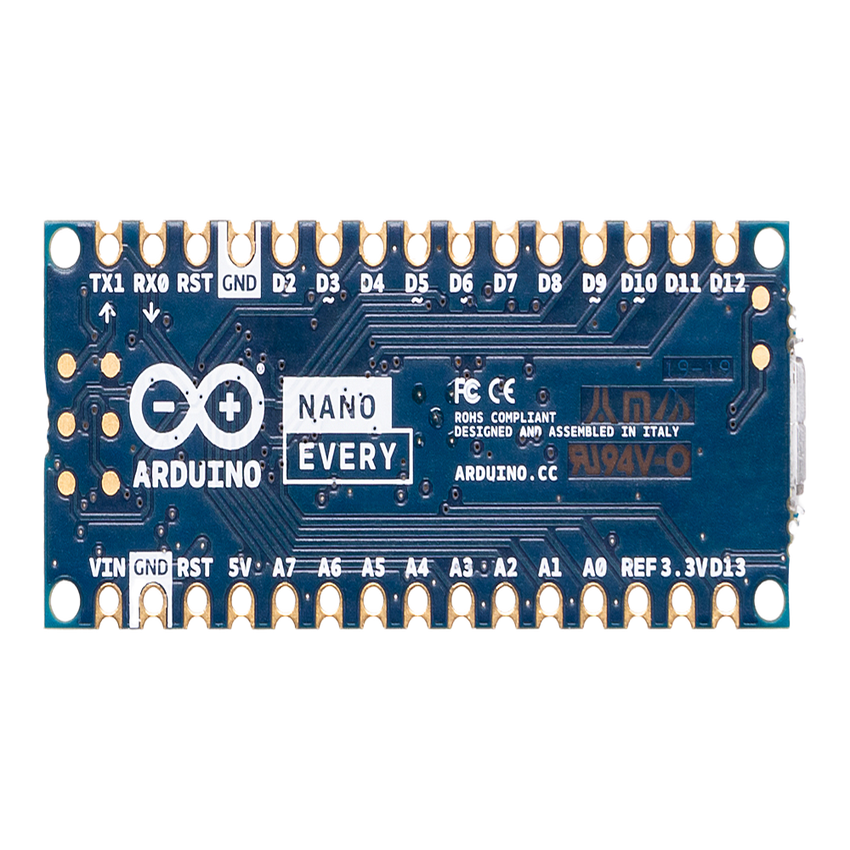 Placa de Desarrollo Arduino® Nano Every / Microcontrolador ATmega4809 AVR 20 MHz / USB-Serial Bridge ATSAMD11D14A / 48 KB Flash / 6 KB SRAM / Compatible 5V / Montaje DIP o SMT