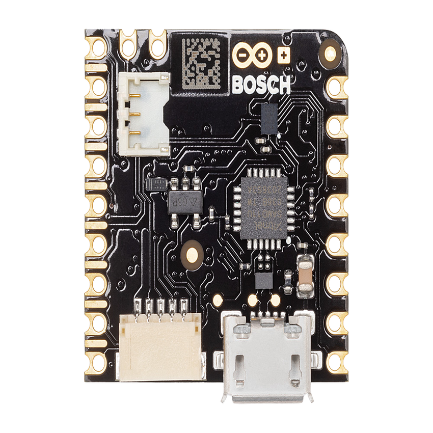 Placa de Desarrollo IoT / Arduino Nicla Sense ME / 4 Sensores Bosch Industrial / Bluetooth 5.0 / nRF52832 Cortex-M4F 64MHz / 512KB Flash + 2MB Externa / BHI260AP IMU 6 Ejes / BME688 Gas VOC / BMP390 Presión / BMM150 Magnetómetro