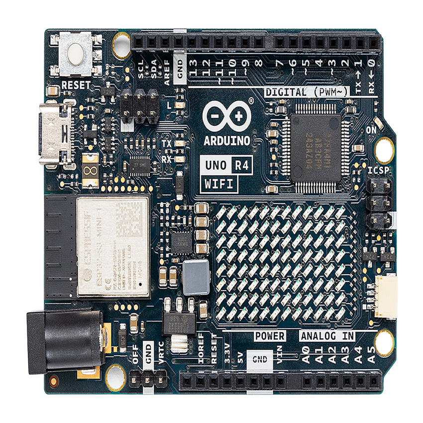 Placa de Desarrollo Arduino UNO R4 WiFi / Microcontrolador 32-bit RA4M1 Arm Cortex-M4 48 MHz / ESP32-S3 WiFi 4 y Bluetooth 5 / 256 kB Flash + 32 kB SRAM / Matriz LED 12x8 / DAC 12-bit / Compatibilidad Shields UNO