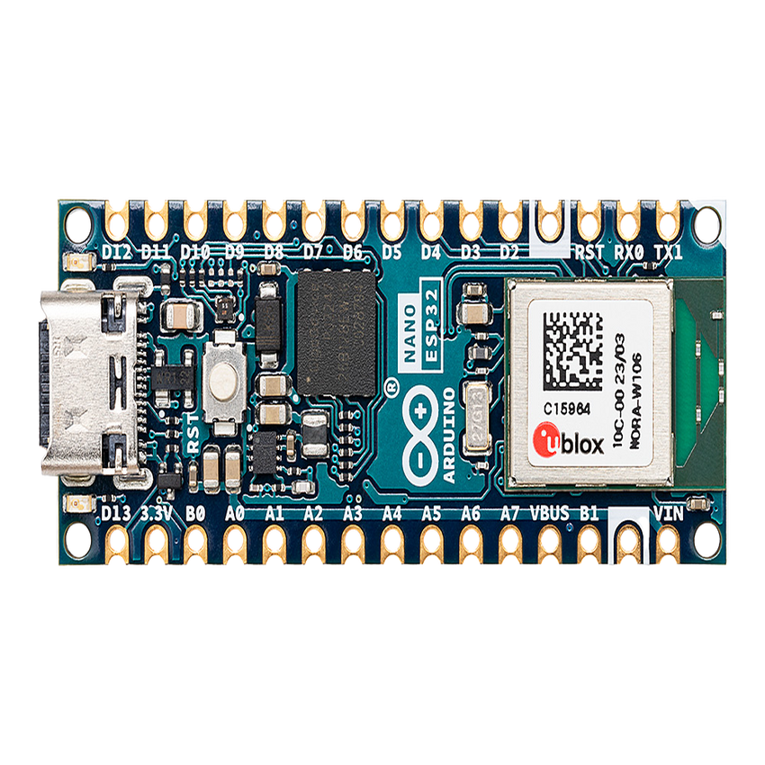 Placa Desarrollo Arduino Nano ESP32 / Microcontrolador ESP32-S3 Dual-Core 240 MHz / Wi-Fi 4 802.11 b/g/n + Bluetooth LE 5.0 / 16 MB Flash Externa + 8 MB PSRAM / Compatibilidad Arduino Cloud + MicroPython / USB-C + Conectividad IoT