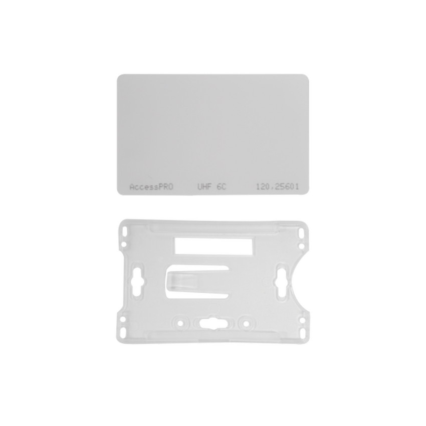 Kit de  Tag UHF tipo Tarjeta para lectoras de largo alcance 900 MHZ / EPC GEN 2 / ISO 18000 6C / No imprimible / Incluye porta tarjeta