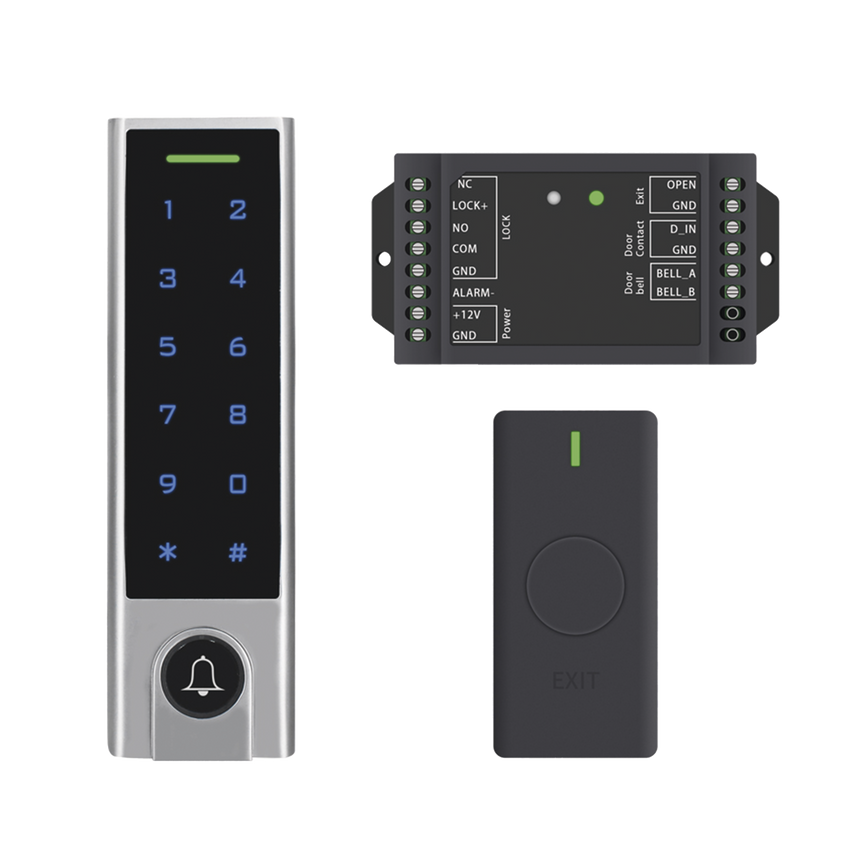 Mini Controlador de Acceso con Teclado Inalámbrico / Cuenta con Botón de Salida Inalámbrico / Soporta Tarjeta y Contraseña / Cuenta con Botón de Timbre