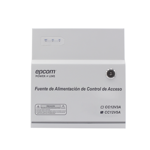 Fuente de Poder / 1 Salida 11-15 Vcc /  5 A / Temporizador Integrado / Con Capacidad de Batería de Respaldo / Requiere Batería / Aplicaciones en sistemas de control de Acceso