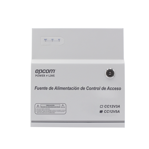 Fuente de Poder / 1 Salida 11-15 Vcc /  5 A / Temporizador Integrado / Con Capacidad de Batería de Respaldo / Requiere Batería / Aplicaciones en sistemas de control de Acceso