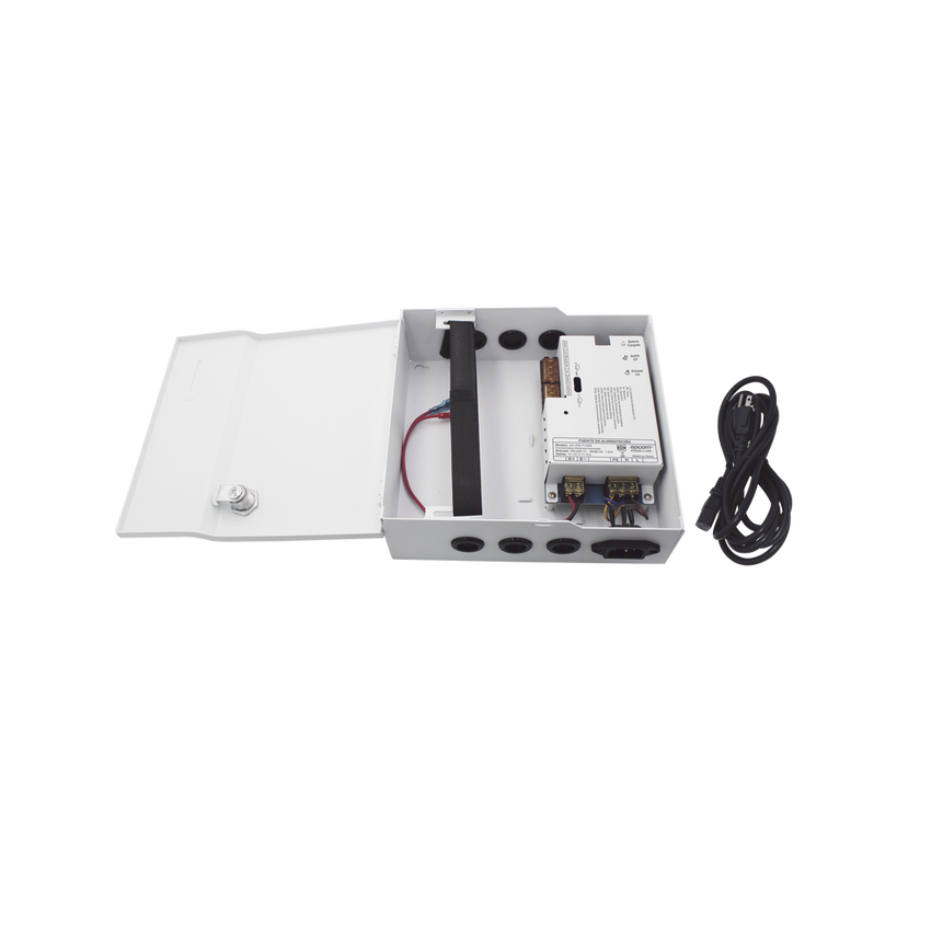 Fuente de Poder / 1 Salida 11-15 Vcc /  5 A / Temporizador Integrado / Con Capacidad de Batería de Respaldo / Requiere Batería / Aplicaciones en sistemas de control de Acceso