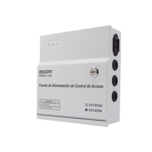Fuente de Alimentación / 1 Salida 11-15 Vcc /  5 A / Temporizador Integrado / Con Capacidad de Batería de Respaldo / Requiere Batería / Aplicaciones en sistemas de control de Acceso