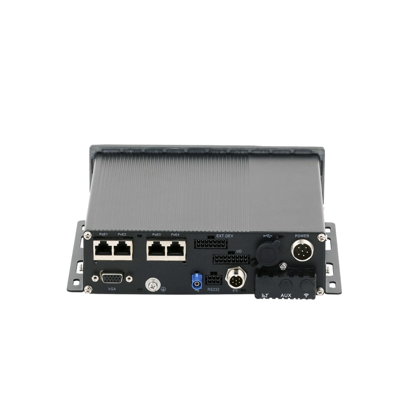 NVR Móvil de 4 Canales de 2 Megapixel / 4 PoE + 4 vía Switch Extendible / 2 Bahías de Disco Duro / Incluye Modulo GPS / conector RJ45