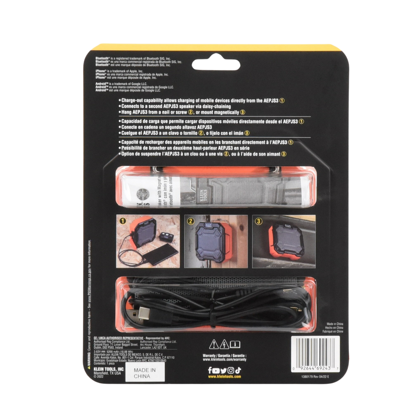 Bocina Portátil BLUETOOTH® con Imán y Gancho para Colgarse. Permite Altavoz Manos Libres con Micrófono Incorporado.