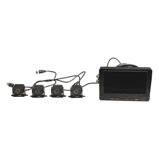 Sistema de Monitoreo Local / 4 Cámaras 1080p para Exterior (IP68) y Pantalla LCD de 7" a Color / Memoria Micro SD de 64 GB (Expandible a 512 GB) / Soporta Cambio de Cámara al Dar Reversa al Vehiculo / Accesorios de Instalación