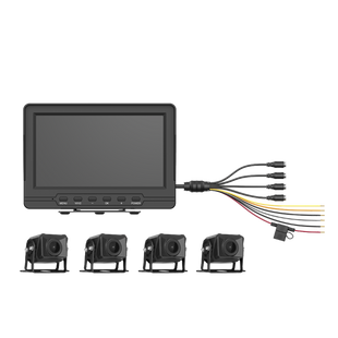 Sistema de Monitoreo Local / 4 Cámaras 1080p para Exterior (IP68) y Pantalla LCD de 7" a Color / Memoria Micro SD de 64 GB (Expandible a 512 GB) / Soporta Cambio de Cámara al Dar Reversa al Vehiculo / Accesorios de Instalación