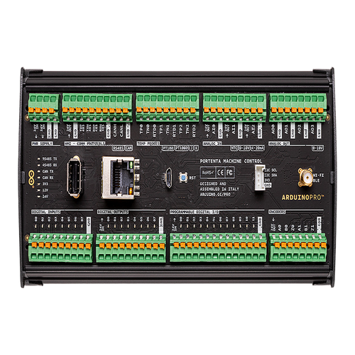 Controlador Industrial Arduino Portenta Machine Control / STM32H747XI Dual Cortex / 24V DC / 8 Entradas Digitales / 8 Salidas Digitales / 12 I/O Programables / 3 Entradas Analógicas / 4 Salidas Analógicas / 3 Canales Temperatura / CAN / Ethe