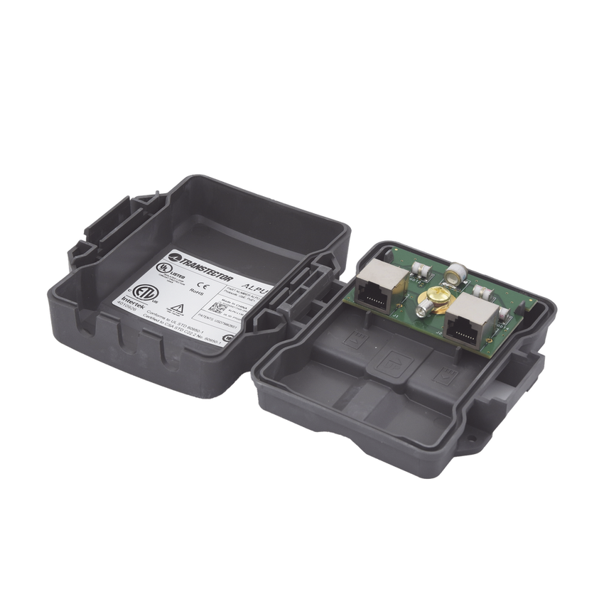 Protector PoE Exterior Gigabit / Tubo de Descarga de Gas GDT / 51W PoE+ / RJ45 Blindado / IP23 / Enlaces Inal�mbricos
