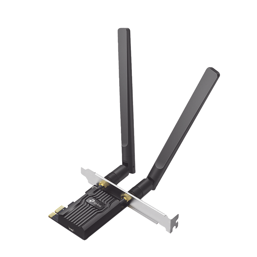 Adaptador  PCIe inalámbrico doble banda AX1800 Mbps / Seguridad Inalámbrica WPA3 /Antena de alta ganancia / Tecnología MU-MUMO 2X2 / Soporte de perfil bajo y Altura completa / Bluetooth 5.2