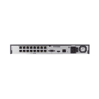 NVR 16 canales grabacion hasta 8MP / H.265 / P2P Wisenet / 16 puertos PoE Plug and Play / 80 Mbps para grabacion.