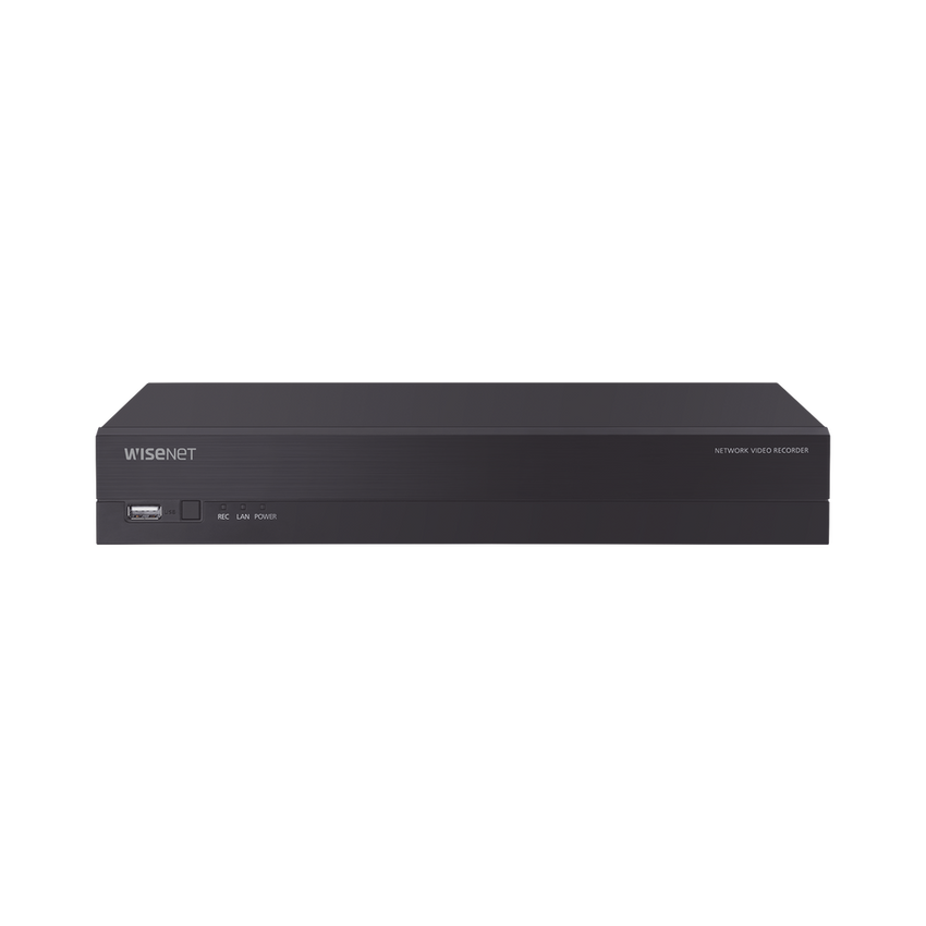 NVR 4 canales grabacion hasta 8MP / H.265, H.264 / P2P Wisenet / 4 puertos PoE Plug and play / soporta 1 disco duro (no incluido).