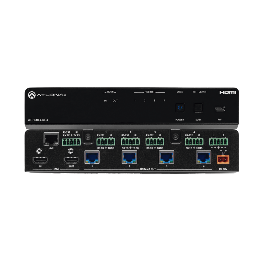 Amplificador de distribución HDBaseT 4K HDR de cuatro salidas